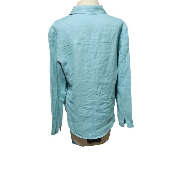 Harve Bernard Linen‎ Button Down blouse size 12 sea foam blue - Picture 3 of 7